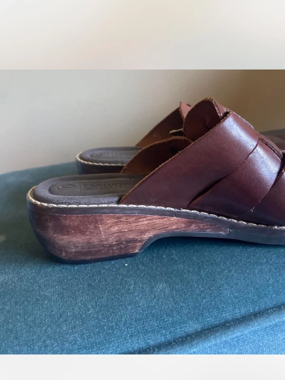 Predictions Leather Collection Brown Woven Leather Slip-On Clogs with Buckle
